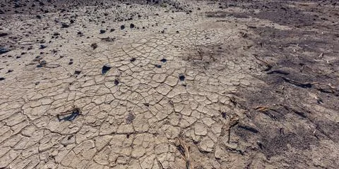 Dry cracked clay in the dry hot stone Mojave Desert in California in Death .. Fotos Stock