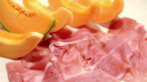 Dry cured ham and melon Video stock 32341259