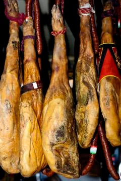 Dry cured hams Stock Photos