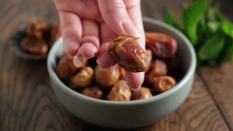 Dry dates, arabic fruit in a bowl Stock Footage 147093510