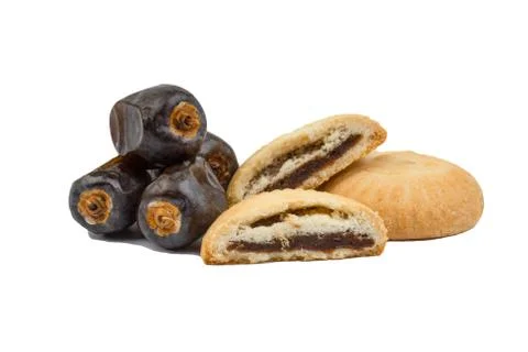 Dry dates biscuits  isolated on white background. Selective focus 库存照片