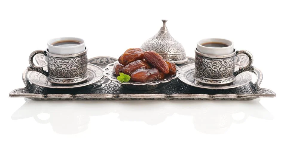 Dry dates with coffee Stock Photos