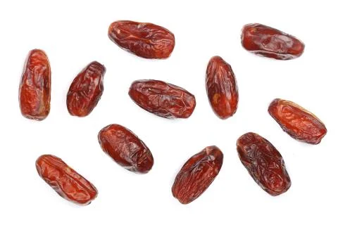 Dry dates isolated on white background. Top view. Flat lay pattern Stock Photos