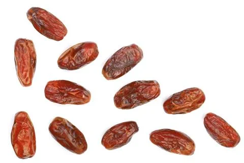 Dry dates isolated on white background with copy space for your text. Top view Foto stock