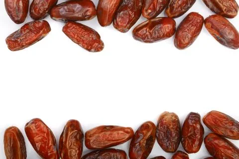 Dry dates isolated on white background with copy space for your text. Top view 스톡 사진