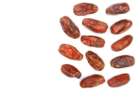 Dry dates isolated on white background with copy space for your text. Top view Foto stock