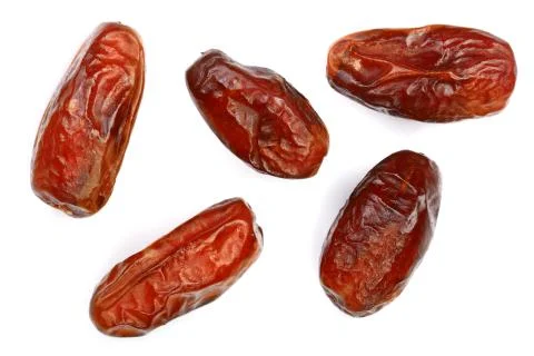 Dry dates isolated on white background. Top view. Flat lay pattern Stock Photos