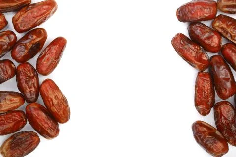 Dry dates isolated on white background with copy space for your text. Top view 스톡 사진