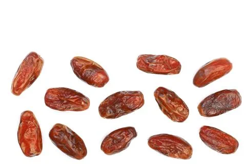 Dry dates isolated on white background with copy space for your text. Top view Stock Photos