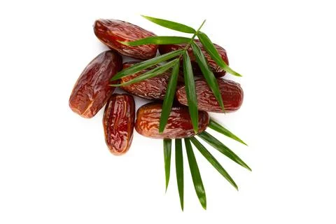 Dry dates isolated on white background. Top view. Flat lay pattern. Stock Photos