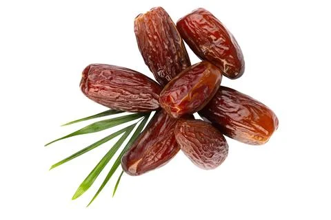 Dry dates isolated on white background. Top view. Flat lay pattern. Stock Photos