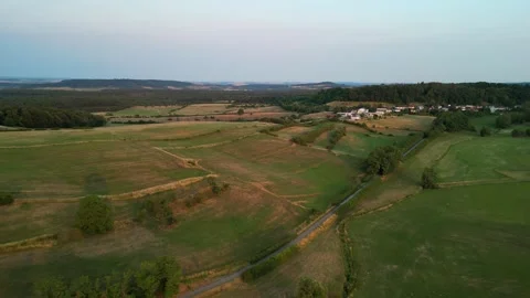 Dry fields in hilly countryside Stock Footage 246373888