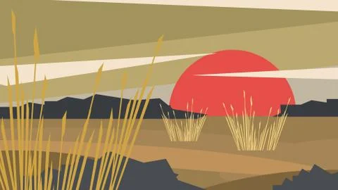 Dry Flat Design Meadow - Vector Illustration Stock Illustration