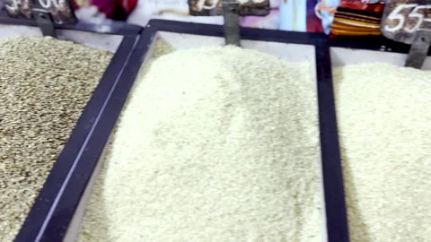 Dry Food Items Including Rice, Maize and Grains Stock Footage 341497627