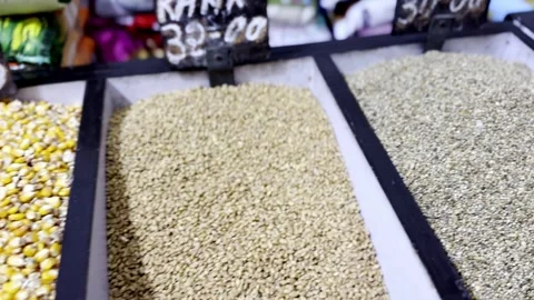 Dry Food Items Including Rice, Maize and Grains Stock Footage 341497692