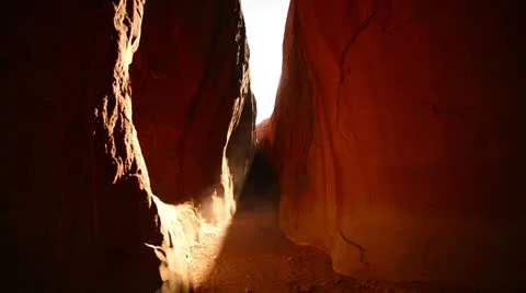 Dry Fork Narrows 08 Light Beam Grand Staircase Escalente Canyoneering Stock Footage 25855014
