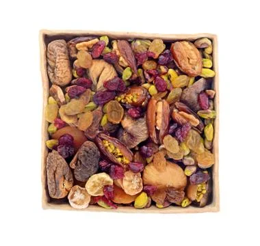 Dry fruit and nuts in ceramic tray Stock Photos