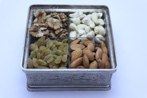 Dry fruit put in a box Stock Photos