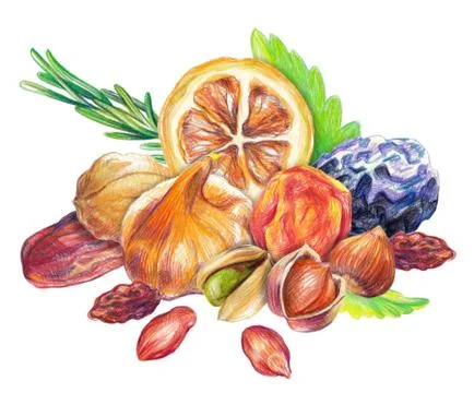 Dry fruit set Stock Illustration