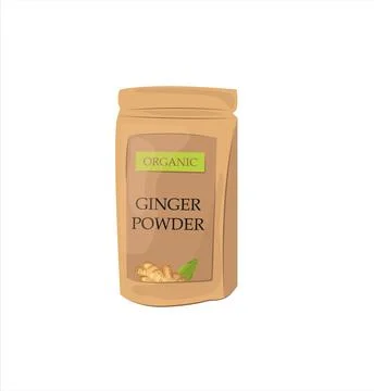 Dry ginger powder in a pack. Ayurvedic remedy and spice for cooking. Isolat.. Stock Illustration