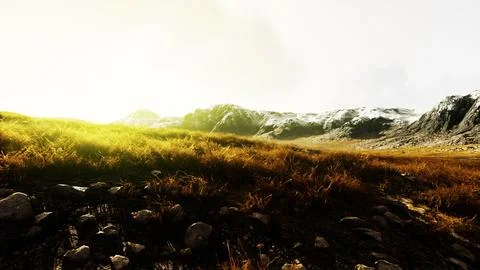 Dry grass fields and mountains in Nepal Illustrazione stock
