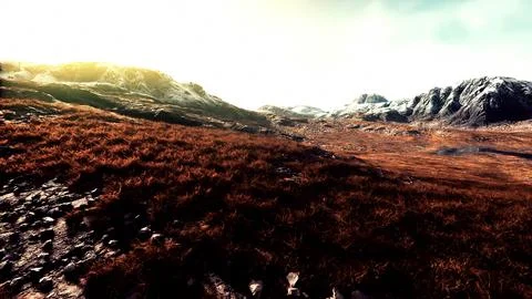 Dry grass fields and mountains in Nepal Illustrazione stock