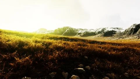 Dry grass fields and mountains in Nepal Photos