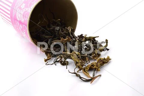 Dry green tea leaves Stock Photos