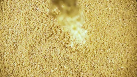 Dry groats fall down from under the camera slow motion Stock Footage 90958202