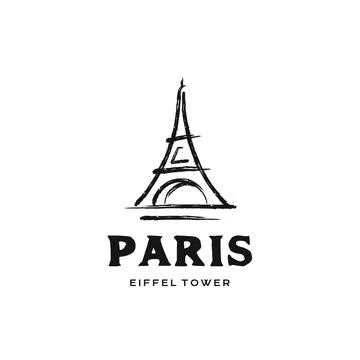 Dry Ink Brush Eiffel Tower logo design Stock Illustration
