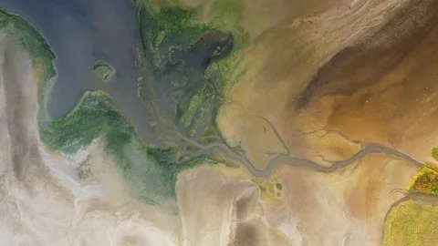 Dry lake or swamp in the process of drought  - aerial drone view Stock Footage 139794835