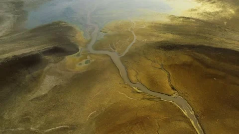 Dry lake or swamp in the process of drought  - aerial drone view Stock Footage 143749574