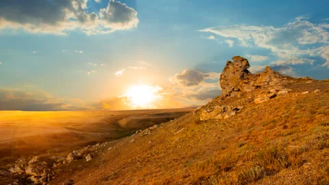 Dry land sunset time lapse scene Stock Footage 295925479