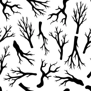 Dry leafless branches seamless vector pattern. Hand-drawn elements on a white 스톡 일러스트