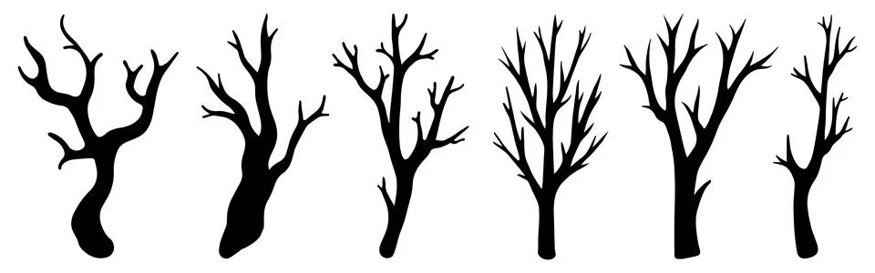 Dry leafless branches vector set. Hand-drawn illustration isolated on white Illustrazione stock