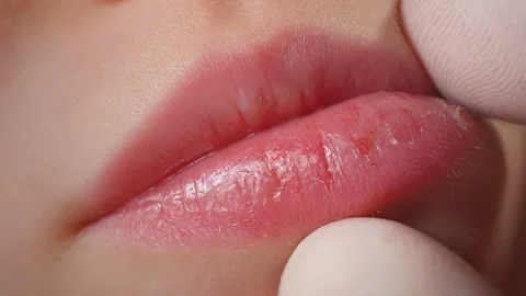 Dry lips of a child during a cold. Close up. Stock Footage 296250719