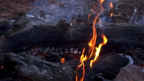 Dry log burning in slow motion closeup detail Stock Footage 104061232