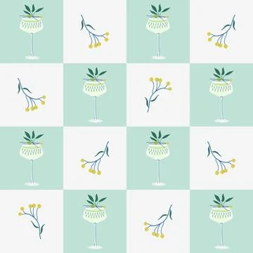 Dry Martini Cocktail seamless pattern. Geometric retro background. Stock Illustration