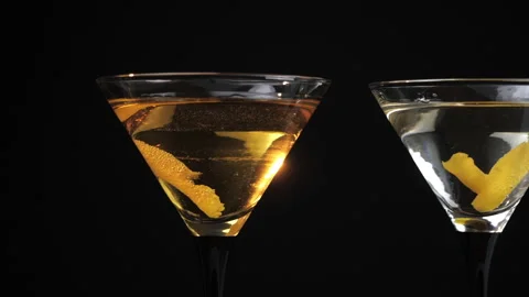 Dry Martinis Closeup Slow Motion - Black Background- Bartending, Nightlife Stock Footage 160058122