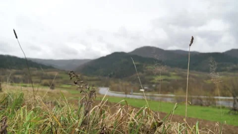 Dry mountain grass on the background of a mountain range, autumn mountain l.. 스톡 동영상 257797442