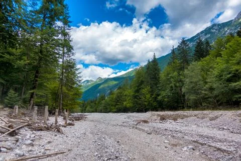 Dry mountain riverbed Stock Photos