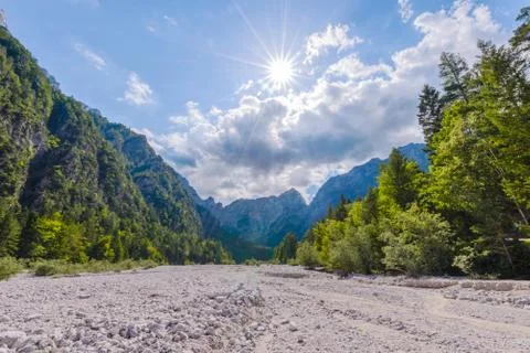 Dry mountain riverbed Stock Photos