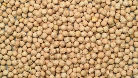 Dry raw chickpeas, top view, rotating Stock Footage 141758100
