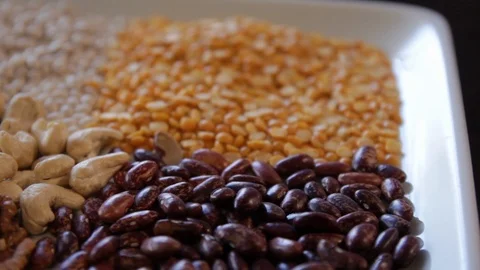 Dry red beans and yellow peas.close-up. Stock Footage 114740056
