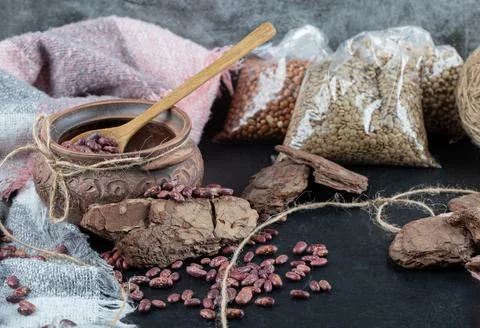 Dry red beans in classic mug Stock Photos