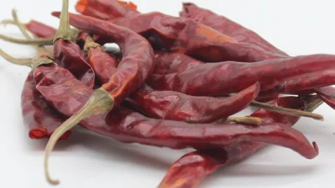 Dry red chili on white background Stock Footage 141264123