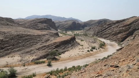 Dry river bed in Khomas Canyon, dry Namib Naukluft desert Namibia Stock Footage 104004404