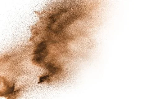 Dry river sand explosion. Brown color sand splash against white background. Stock Illustration