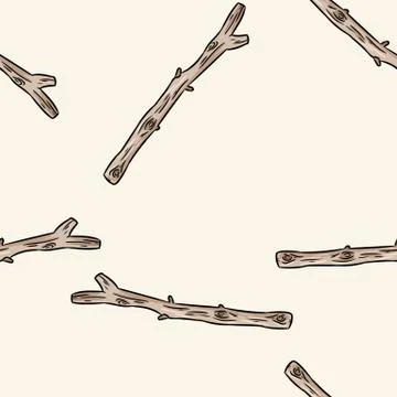 Dry rustic tree branches doodles seamless pattern. Boho image of sticks empla Stock Illustration