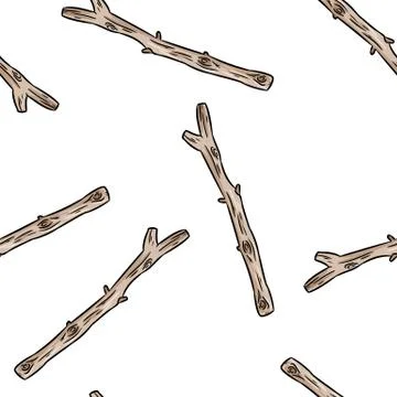 Dry rustic wooden tree branches doodles seamless pattern. Boho image of stick Stock Illustration